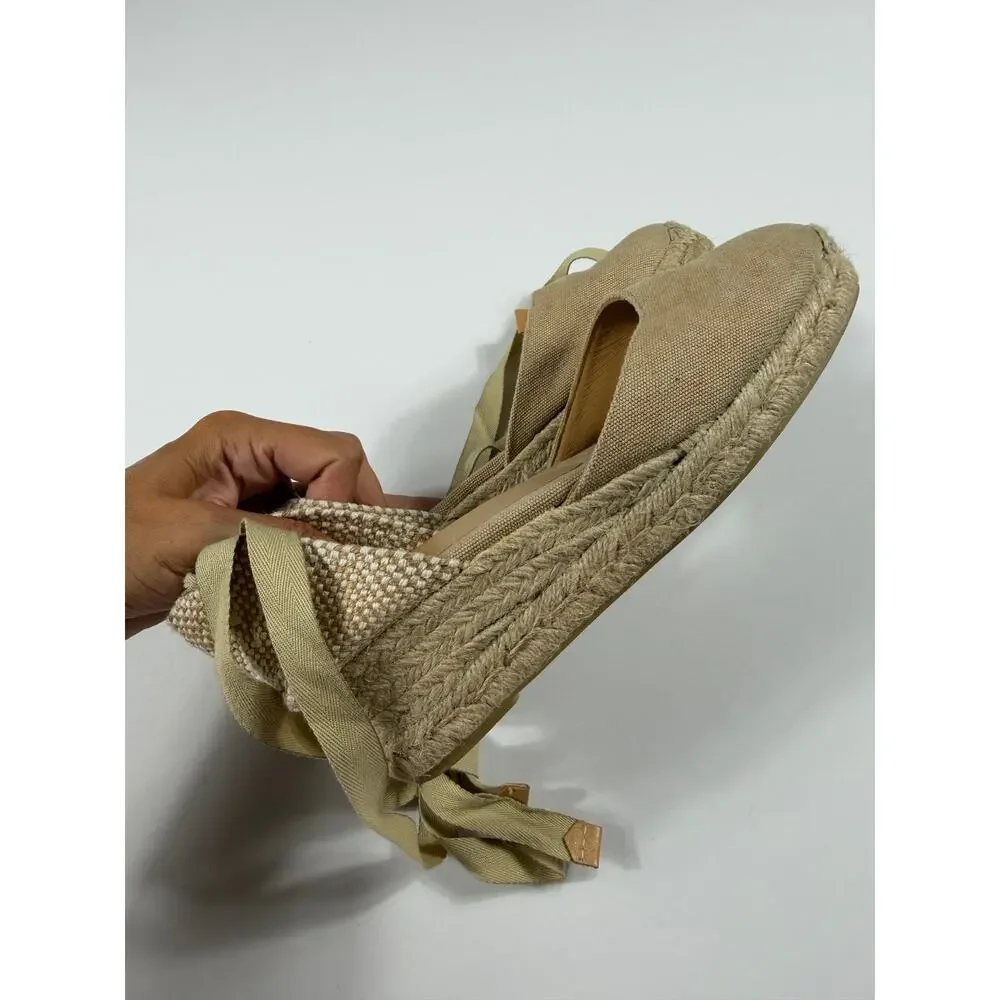 Castañer Carina Canvas Low Wedge Espadrilles Beige EU 39 US 8 / 8.5